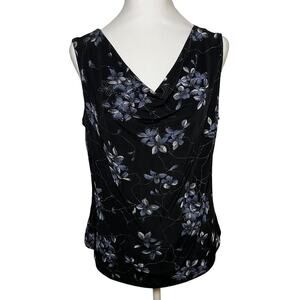 Vintage 90s Y2k Cowl Neck Tanktop Black Blue Floral Size Large Witchy Whimsigoth
